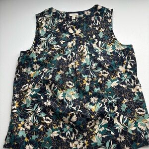 Talbots Black and White Relaxed Blouse with Floral Design